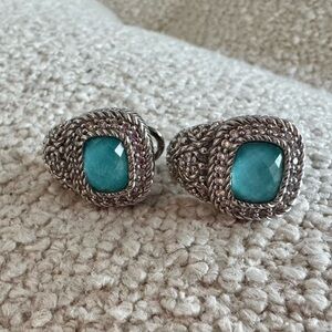Vintage Judith Ripka Turquoise Doublet CZ Earring Sterling Silver Rare Piece!